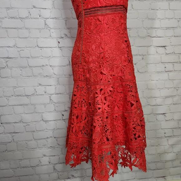 Bardot Elise Crochet Lace Dress in Poppy Red Sleeveless High Neck S/6 - Picture 8 of 15